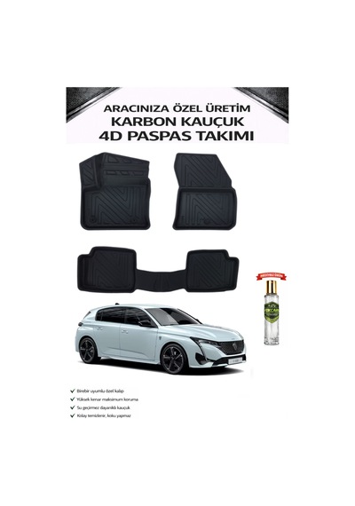 Peugeot 208 Elektrikli 2025 Model Aracınıza Özel Karbon Kauçuk Paspas Takımı