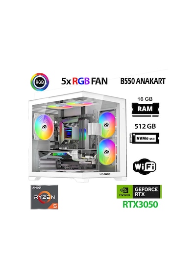 Xaser Narnia X60 R5 5500 16 GB 512 GB M.2 Nvme SSD RTX3050 Free Dos Masaüstü Oyuncu Bilgisayarı