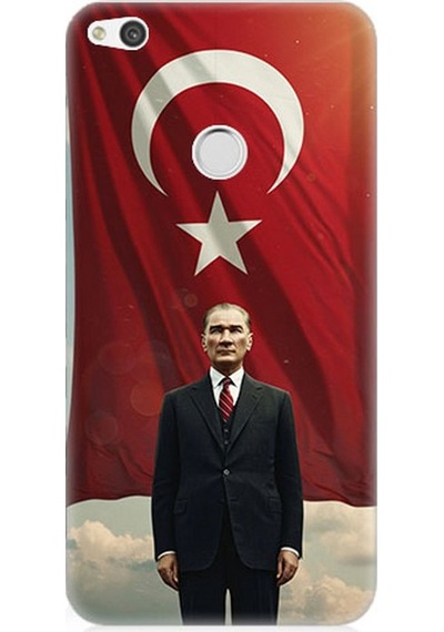 Huawei P9 Lite 2017 Uyumlu Bayrak Önünde Güçlü Atatürk Desenli Silikon Kılıf Çok Renkli