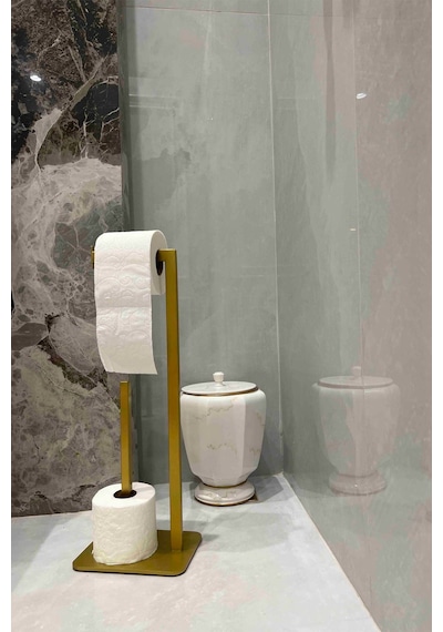 Aju Tuvalet Kağıtlığı Yedekli Gold Tasarım Ağır Döküm Ayaklı Devrilmez Banyo Tuvalet Kurulum Gerektirmez Gold