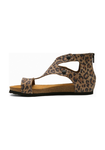 Comfortfusse Vera - Kadın Ortopedik Hakiki Deri Sandalet Leopar Baskılı Deri