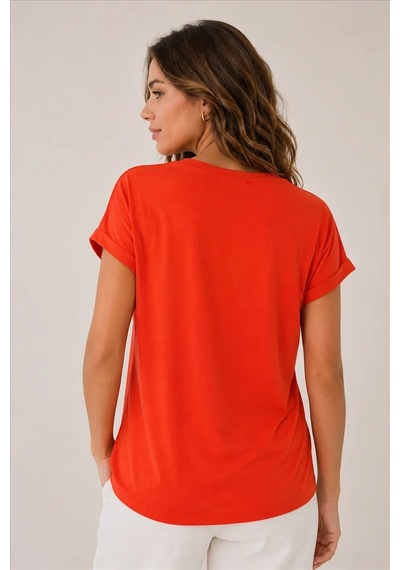 Fashion Friends Bisiklet Yaka Kadın Bluz 26y0194k1 Nar Çiçeği