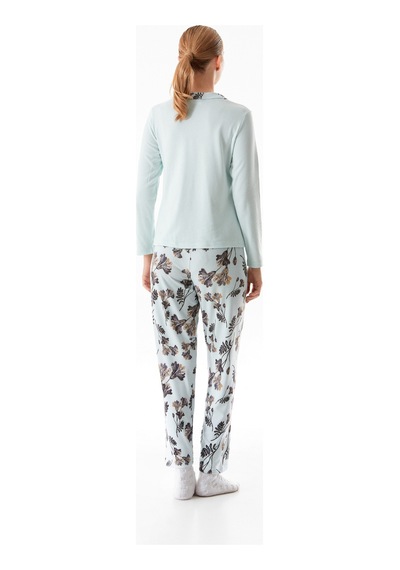 Fullamoda Yaprak Desenli Gömlek Yaka 2 Li Pijama Takımı 24mıcg631216553-buz Mavi Buz Mavi