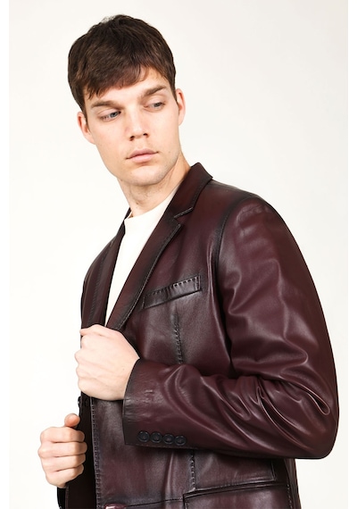 Dericlub Venedik Erkek Kruvaze Yaka Hakiki Deri Blazer Ceket Bordo