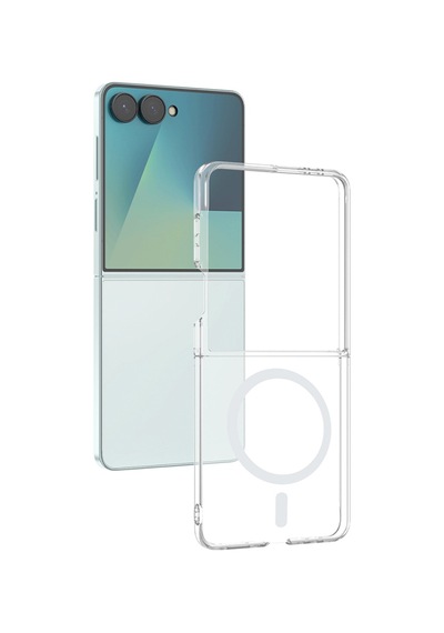 Samsung Uyumlu Galaxy Z Flip 7 Kılıf Kablosuz Şarj Ve Magsafe Destekli Slimsafe Premium Sert Pc Silikon Kapak Şeffaf