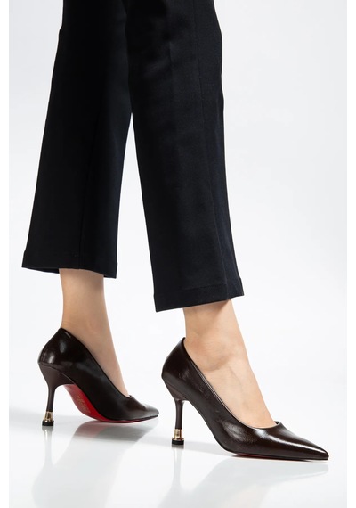 Ketrin Stiletto Rugan Ayakkabı Kahve