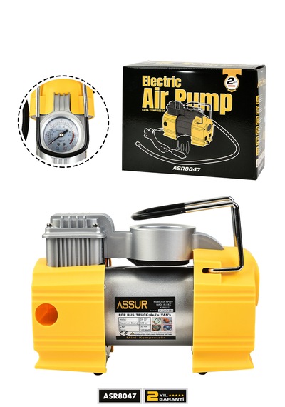 Assur ASR8047 12V Çakmaklık Girişli 150 Psi Hava Kompresörü Sarı