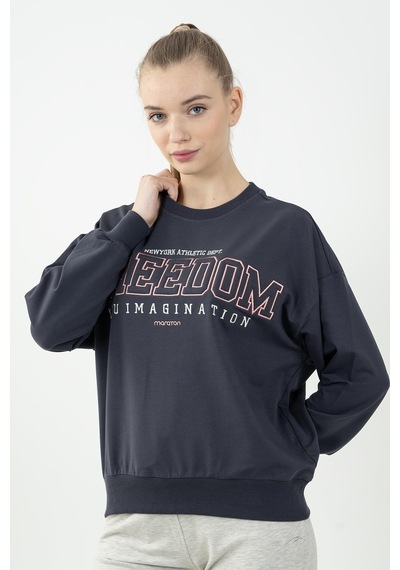 Maraton Sportswear Oversize Kadın Bisiklet Yaka Uzun Kol Basic Antrasit Sweatshirt 22169-antrasit