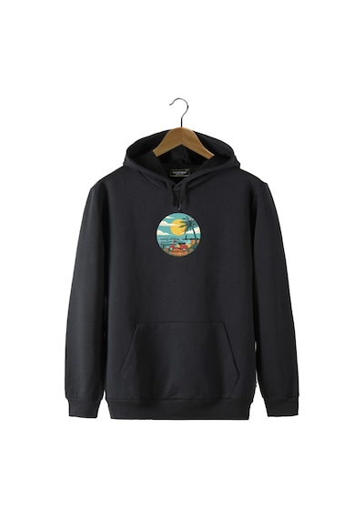 Unisex Siyah Kapüşonlu Önü Scooter Baskılı Slim Fit Kanguru Cepli Sweatshirt Siyah