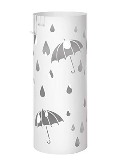 Luc23w Şemsiye Standı, Metal Yuvarlak Şemsiye Ayağı, Su Toplama Kasesi Çıkarılabilir, Kancalı, 49 X Ø 19,5 Cm, Beyaz