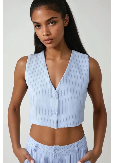 Hiccup Pika Collection Fitted Striped Crop Yelek Bebek Mavisi