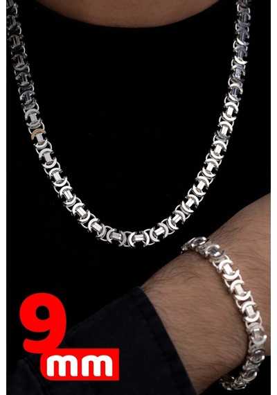 Erkek Gümüş Set - 9mm Euro Kral Zincir Parlak Model