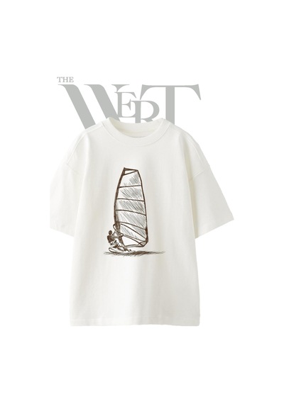 Thewert Wind Surf Tasarım Baskılı Ünisex Beyaz Oversize T-shirt