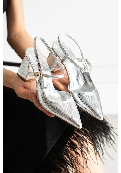 Dabab Shoes Tamara Kadın Gümüş Yılan Desenli Sivri Burun Bilekten Bantlı 7 Cm Kalın Topuklu Slingback Ayakkabı Dabab Shoes Tamara Kadın Gümüş Yılan Desenli Sivri Burun Bilekten Bantlı 7 Cm Kalın Topuklu Slingback Ayakkabı