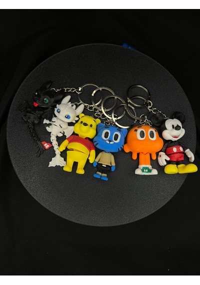6 Çeşit Çizgi Karakteri Anahtarlık Çok Renkli