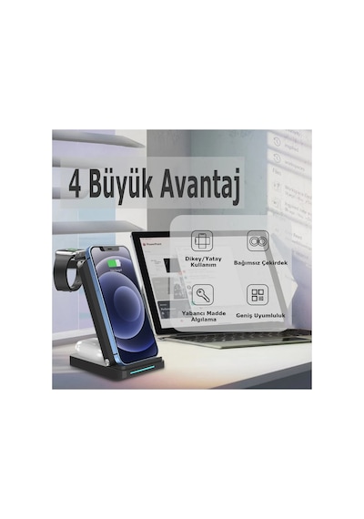 Newface - 328 - S90 4in1 Kablosuz Şarj Masaüstü Set - Kmrsfres - - Siyah