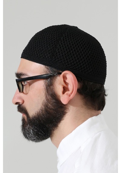 Örme Esnek Orlon Namaz Takke - Siyah - Smz