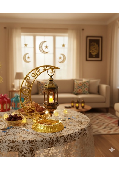 28 Cm Ramazan Dekoratif Masa Üstü Hilal Gold Altın Plastik Tabanlı Süs Diğer