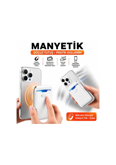 Cüzdan Kartlık Güçlü Manyetik Standlı Telefon Kartlığı İphone Uyumlu Deri Cüzdan Gri