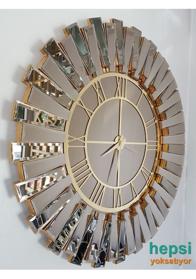 Güneş Gold Bronze Altın Bronz 85 Cm Dekoratif Aynalı Duvar Saati