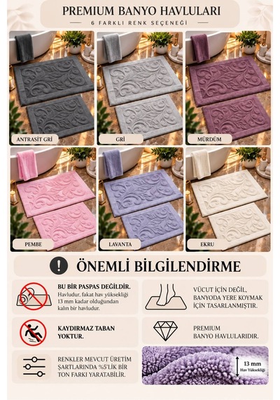 Bambu Jakar Desenli 2'li Banyo Seti Yumuşacık Tuşe Premium Dokuma %100 Bambu Antrasit - 945189930 Antrasit