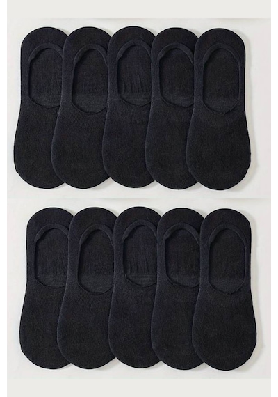 Kral Socks Kadın - Erkek Düz Desen 10'lu Paket - 10 Çift Pamuklu Terletmez Babet Çorap Siyah