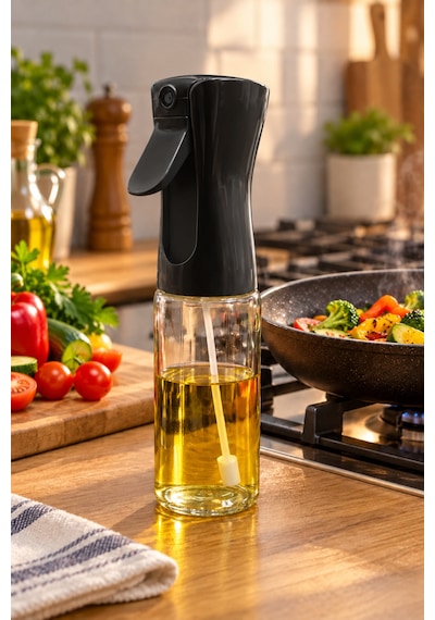 Olea 220 Ml Cam Sprey Yağlık Tetikli Zeytinyağı Püskürtücü Siyah