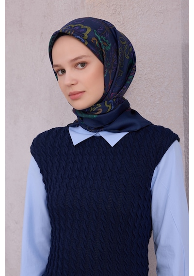 BELLİ Saf İpek Twill Eşarp 4207d01 Lacivert - 80