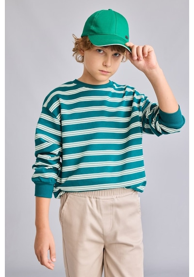 Defacto Oversize Bisiklet Yaka Çizgili Sweatshirt Erkek Çocuk H9694a826wngn265 Yeşil-gn265