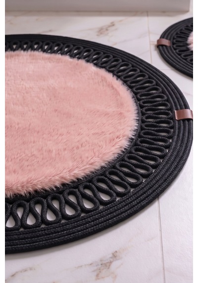 Banyo Paspası Takımı 60x100+40x60 Cm İç Trikot Pembe & Siyah
