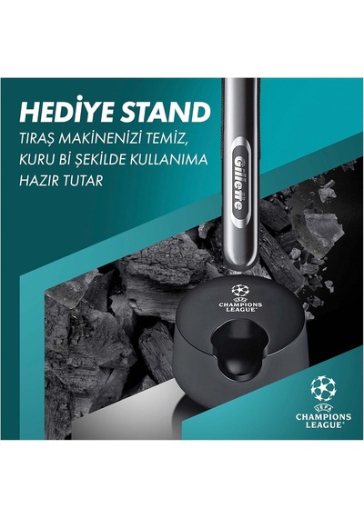 Gillette Mach3 Charcoal Tıraş Makinesi + 5 Adet Yedek Tıraş Bıçağı + Premium Stand Hediyeli Peket