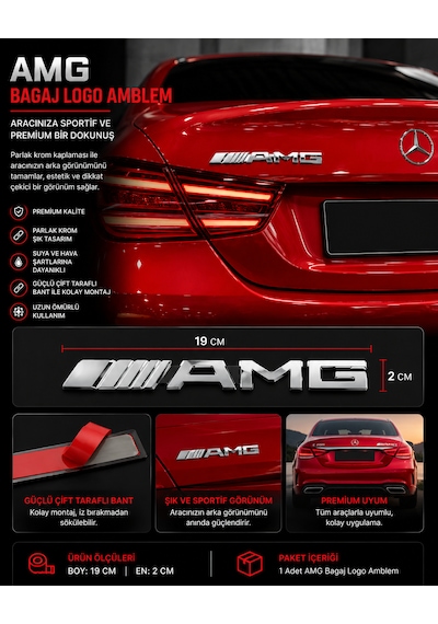 Mercedes Amg Bagaj Logo Amblem Krom Premium Tasarım 0