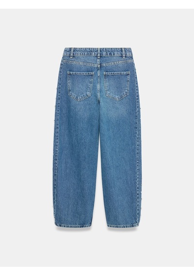Dilvin 72368 %100 Pamuk Taşlı Barrel Jean Mavi