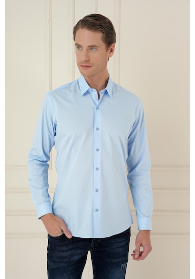 Efor Slim Fit Pamuk Uzun Kol Klasik Mavi Gömlek Gk 745 Mavi