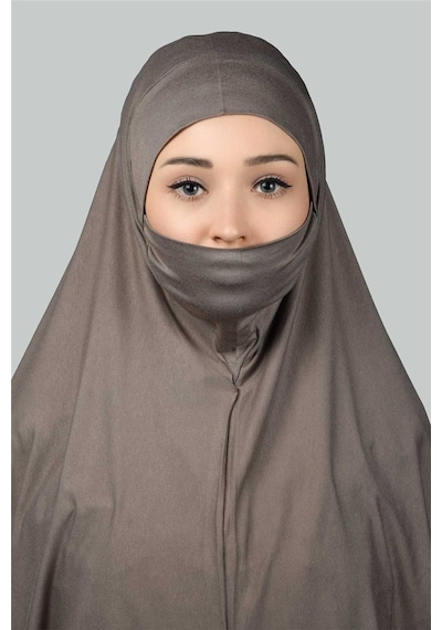 Altobeh Hazır Türban Peçeli Pratik Eşarp Tesettür Nikaplı Hijab - Namaz Örtüsü Sufle 3xl - Koyu Vizon Koyu Vizon