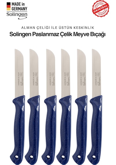 Solingen Profesyonel Lacivert Meyve Bıçağı Ultra Keskin Paslanmaz Çelik Mutfak Bıçağı 6'lı Set