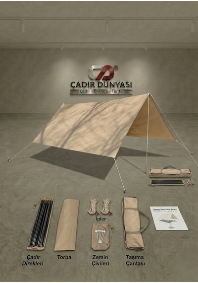 Çadır Dünyası Profesyonel Kamp Tentesi Tarp - 330x330 Cm, 8mm Demir Kazık Ve Komple Aksesuar Seti Çok Renkli