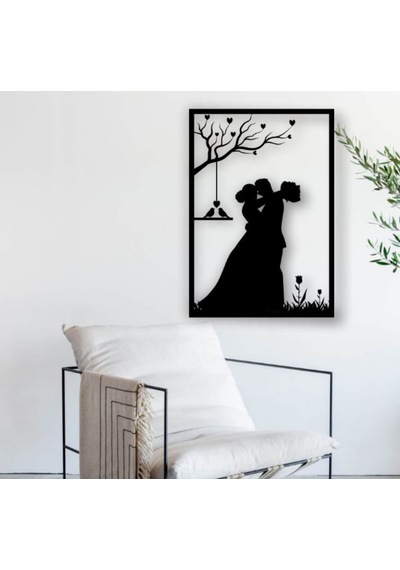 Siyah Ahşap Gelin Damat Evlilik 50cm X 70cm Tablo Duvar Dekoru 3mm Mdf Lazer Kesim