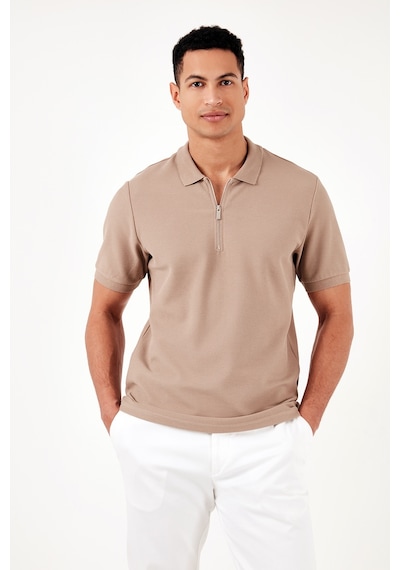 Buratti Pamuklu Regular Fit Fermuarlı Erkek Polo Yaka T Shirt 5902434 Vizon