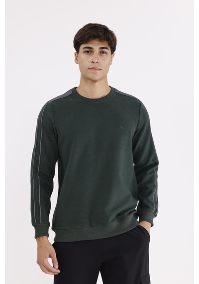 Rowinger Selanik Doku Yumuşak Tutuşlu Rahat Kalıp Yuvarlak Yaka Esnek Manşetli Sweatshirt Darkgreen