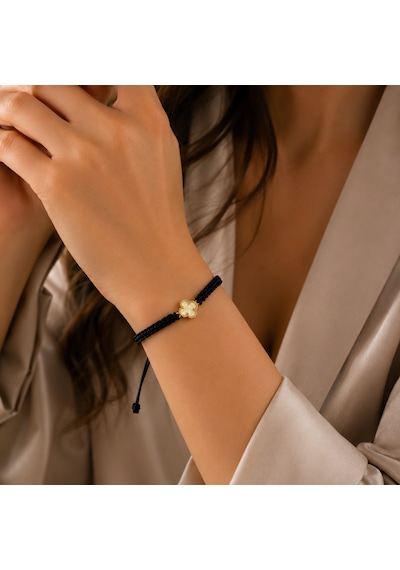 Seven Kuyumculuk 14 Ayar Altın Van Cleef Model Şans Yoncası Makrome Bileklik Siyah