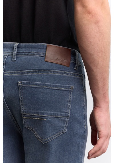Avva Erkek İndigo Eskitme Yıkamalı Pamuklu Elastan Roma Crop Slim Fit Jean Pantolon A62y3529