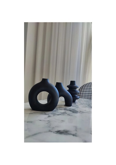 Iskandinav Tarzı Dekoratif Vazo Minimalist 3lü Beton Vazo Saksı Seti Siyah
