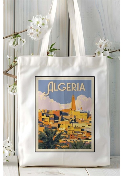 Art Hediye Algeria Baskılı Bez Çanta Omuz Çantası Kişiye Özel Desen Çok Renkli