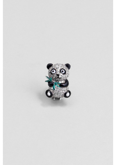 Sevimli Panda 18 Ayar Beyaz Altın Kaplama Gümüş Charm