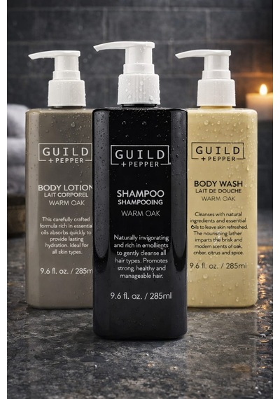 Guild + Pepper Warm Oak Serisi 3 Lü Bakım Seti Şampuan + Duş Jeli + Vücut Losyonu 285 Ml Tüm Saçlar