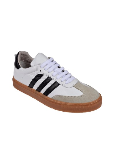 Floor Hakiki Deri Kadın Spor Ayakkabı Sneaker Mak-3020 Beyaz Siyah Beyaz