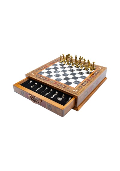 Saklamalı - 822 - Satranç Roma Oymalı Sc38s - 32cm, Siyah Tahta - Concepta - - Sc32s