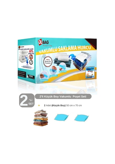 Vakumlu Poşet Seti 2'li Küçük Boy 50 Cm X 70 Cm Araç Bagajına Uygun Seyahat Için Vakumlu Hurç Şeffaf