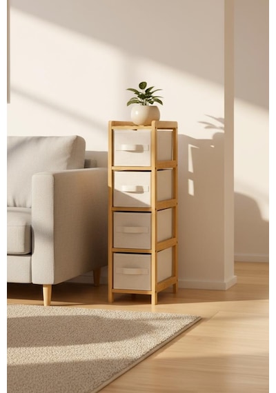 Digithome Bambu Slim 4 Çekmeceli Dolap Organizer Çok Amaçlı Düzenleyici Şifonyer Db-0048 Kahverengi